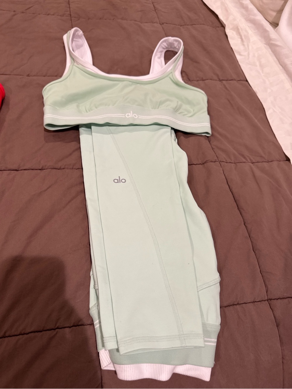 ALO Yoga Mint Green Sports Bra and Leggings Set